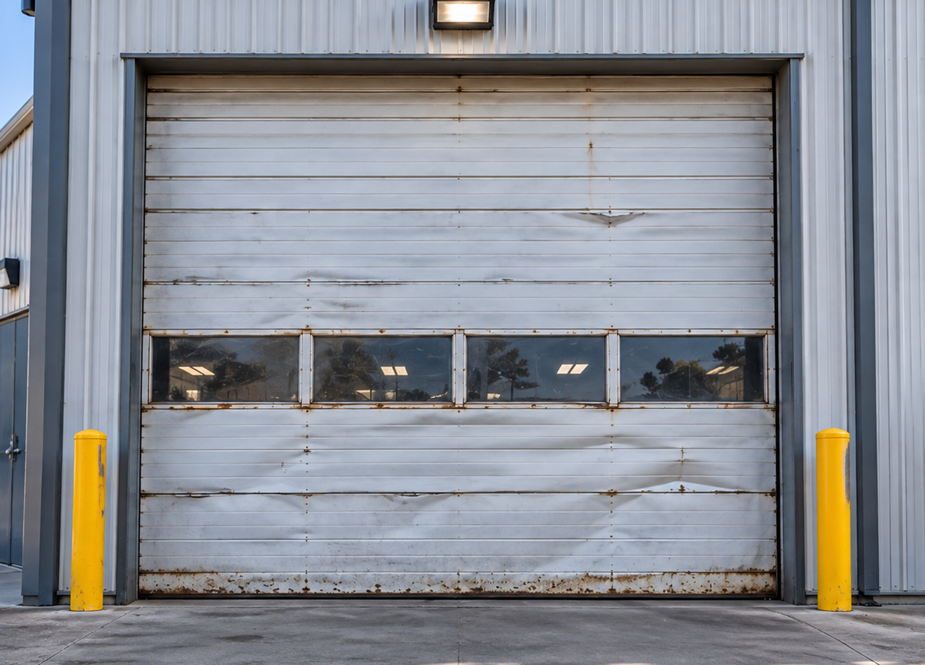 Garage door before repair