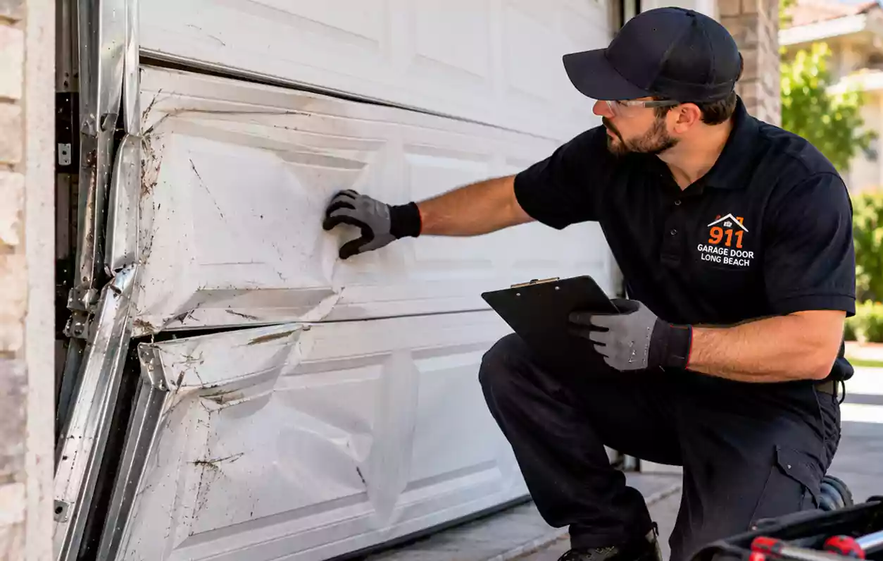 Garage door panel and track damage assessment