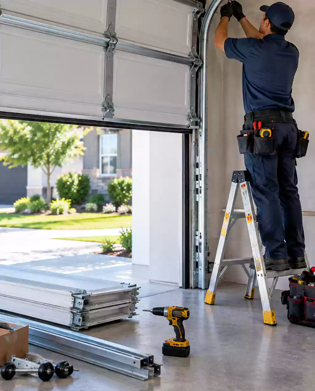 Garage Door Installation CA tracks panels rollers hinges and hardware installation