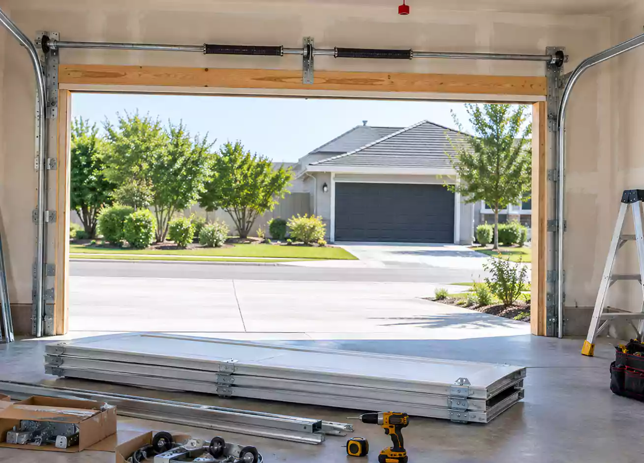 Garage door before repair