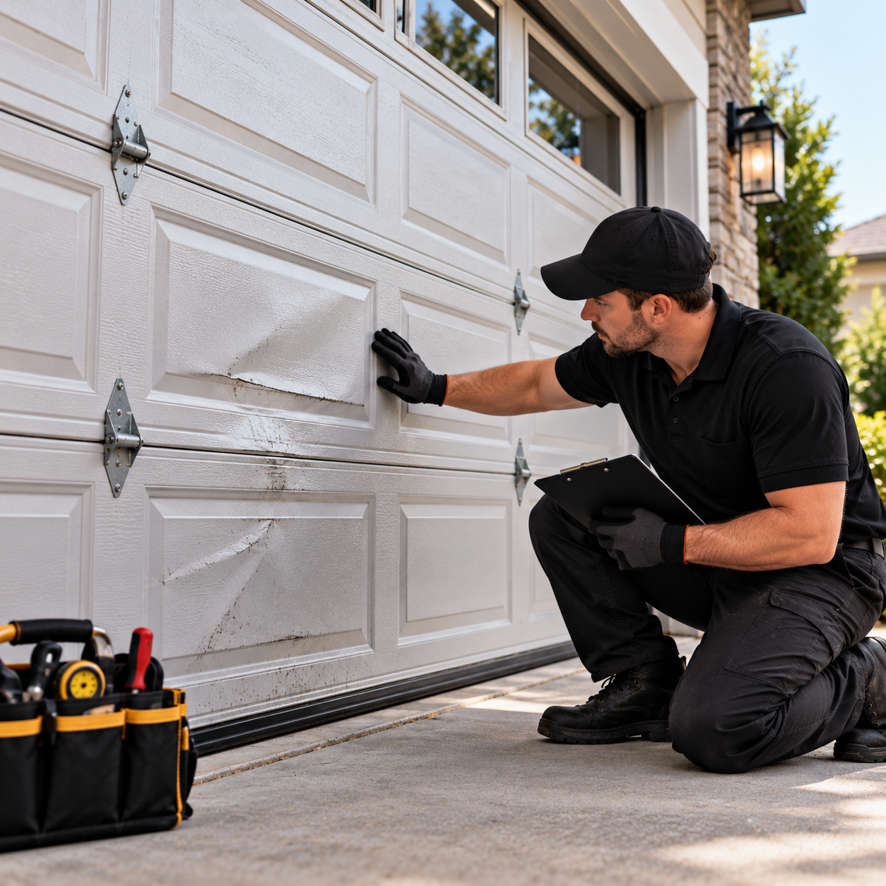 Garage Door Panel Repair CA panel damage alignment and spacing inspection