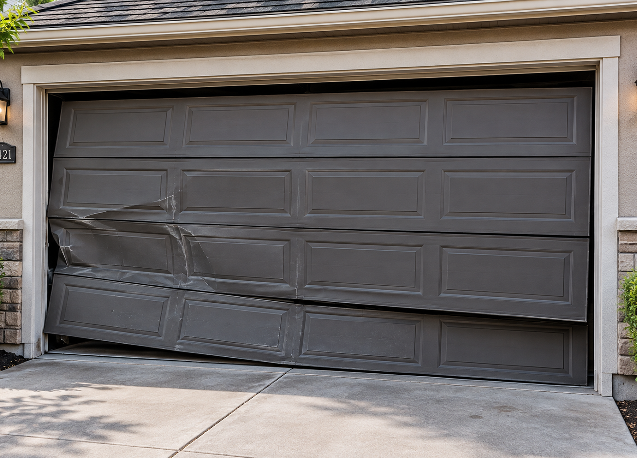 Garage door before repair