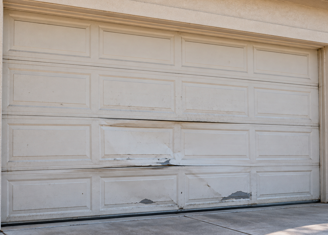 Garage door before repair