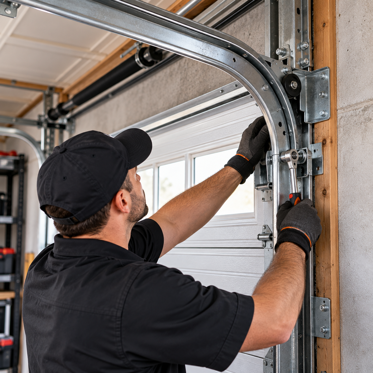 Garage Door Track Repair CA rollers hinges brackets and track spacing
